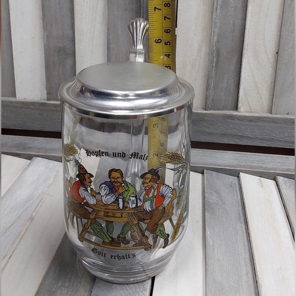 Vintage 80's Domex France Glass Beer Stein 95% zinn pewter lid - Picture 8 of 9